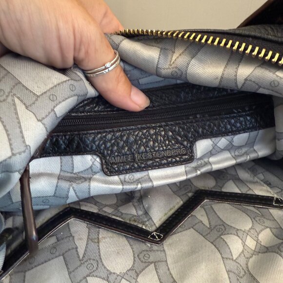 Aimee Kestenberg Black Pebbled Leather Satchel Tote Bag With Gold Hardware - Picture 9 of 13